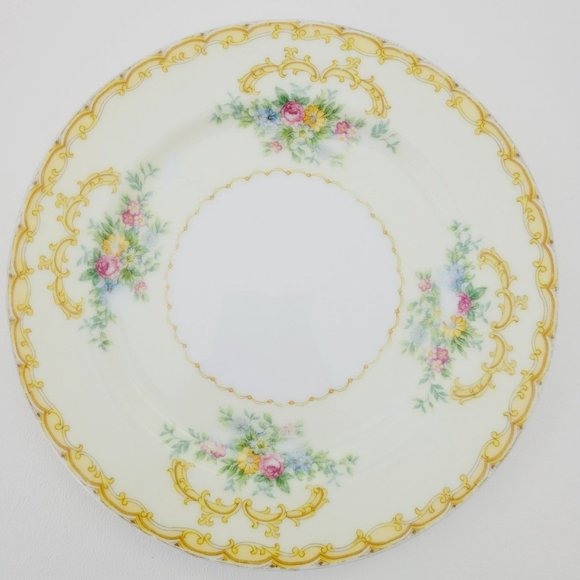 Noritake Charon Salad Plate & Coupe Soup Bowl, c1933-40, Floral & Yellow Scrolls - Picture 8 of 11
